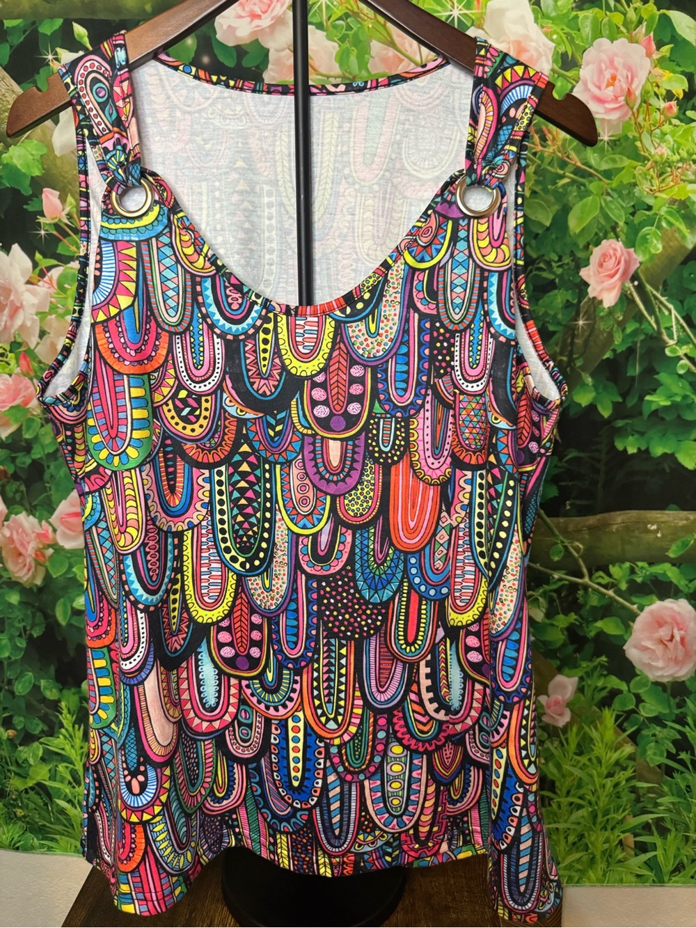 Women's Multicolor Patterned Ring-Accent Tank Top